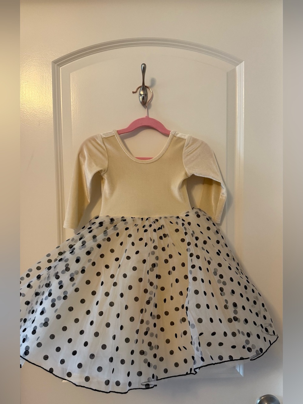 3T Pleiades Ivory Velvet Top Polka Dot Tulle Dress